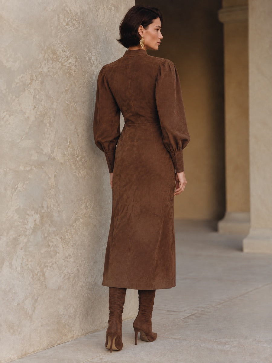 Vestido Midi de Antelina con Botones