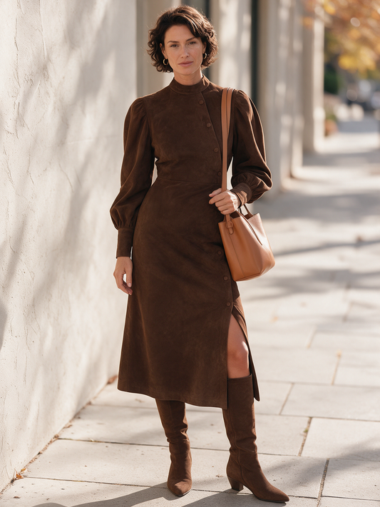 Vestido Midi de Antelina con Botones