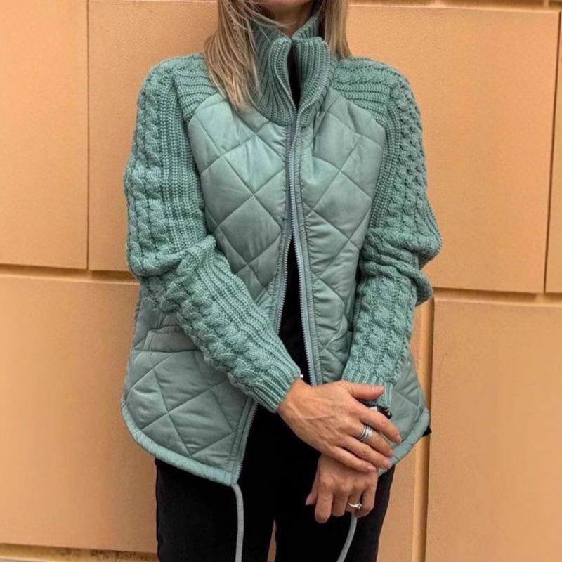Chaqueta Acolchada de Cuello Alto con Mangas de Punto Trenzado