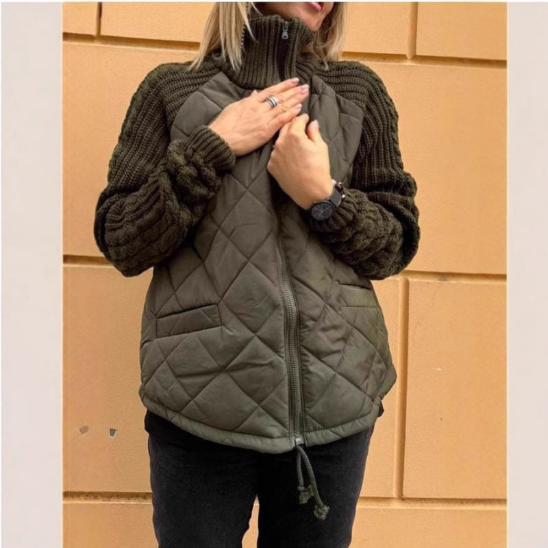 Chaqueta Acolchada de Cuello Alto con Mangas de Punto Trenzado