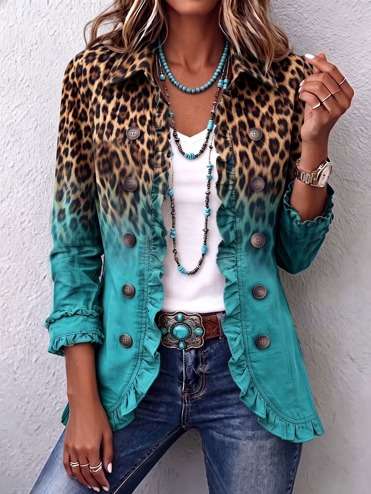 Marina Blazer de Leopardo Degradado