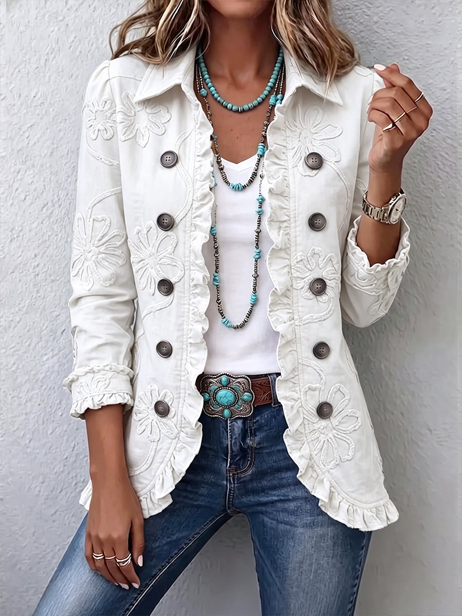 Gisela Chaqueta Bohemia Bordada de Flores Marfil