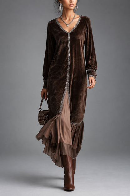 Gardenia | Vestido Midi de Antelina con Escote en V y Ribete