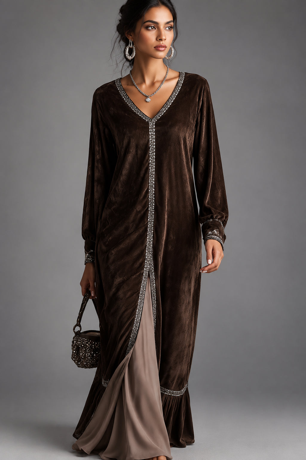 Gardenia | Vestido Midi de Antelina con Escote en V y Ribete