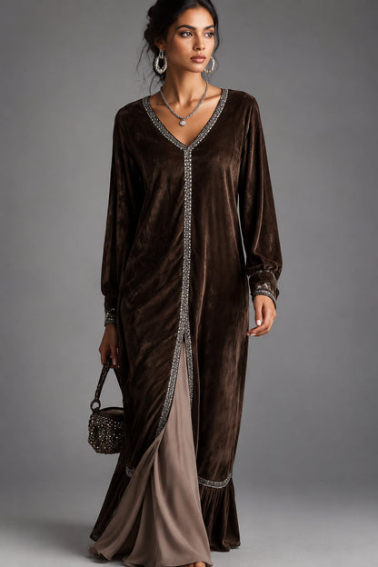 Gardenia | Vestido Midi de Antelina con Escote en V y Ribete