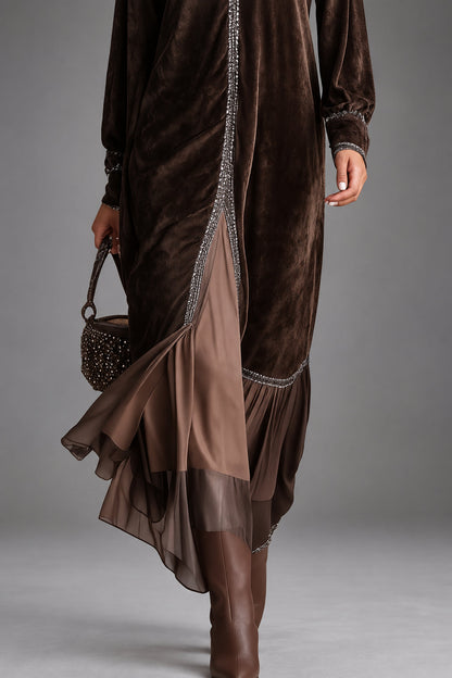 Gardenia | Vestido Midi de Antelina con Escote en V y Ribete