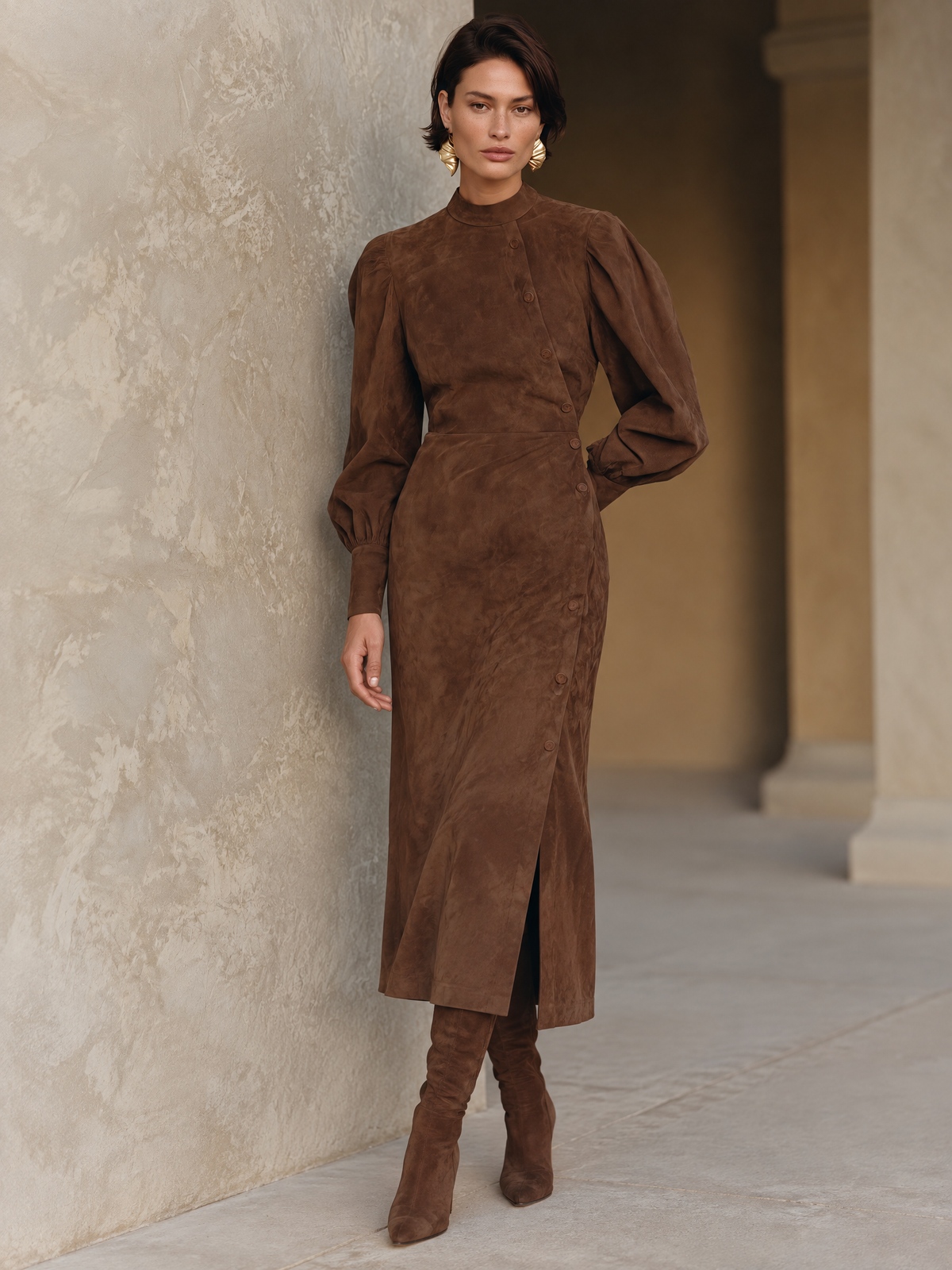 Vestido Midi de Antelina con Botones