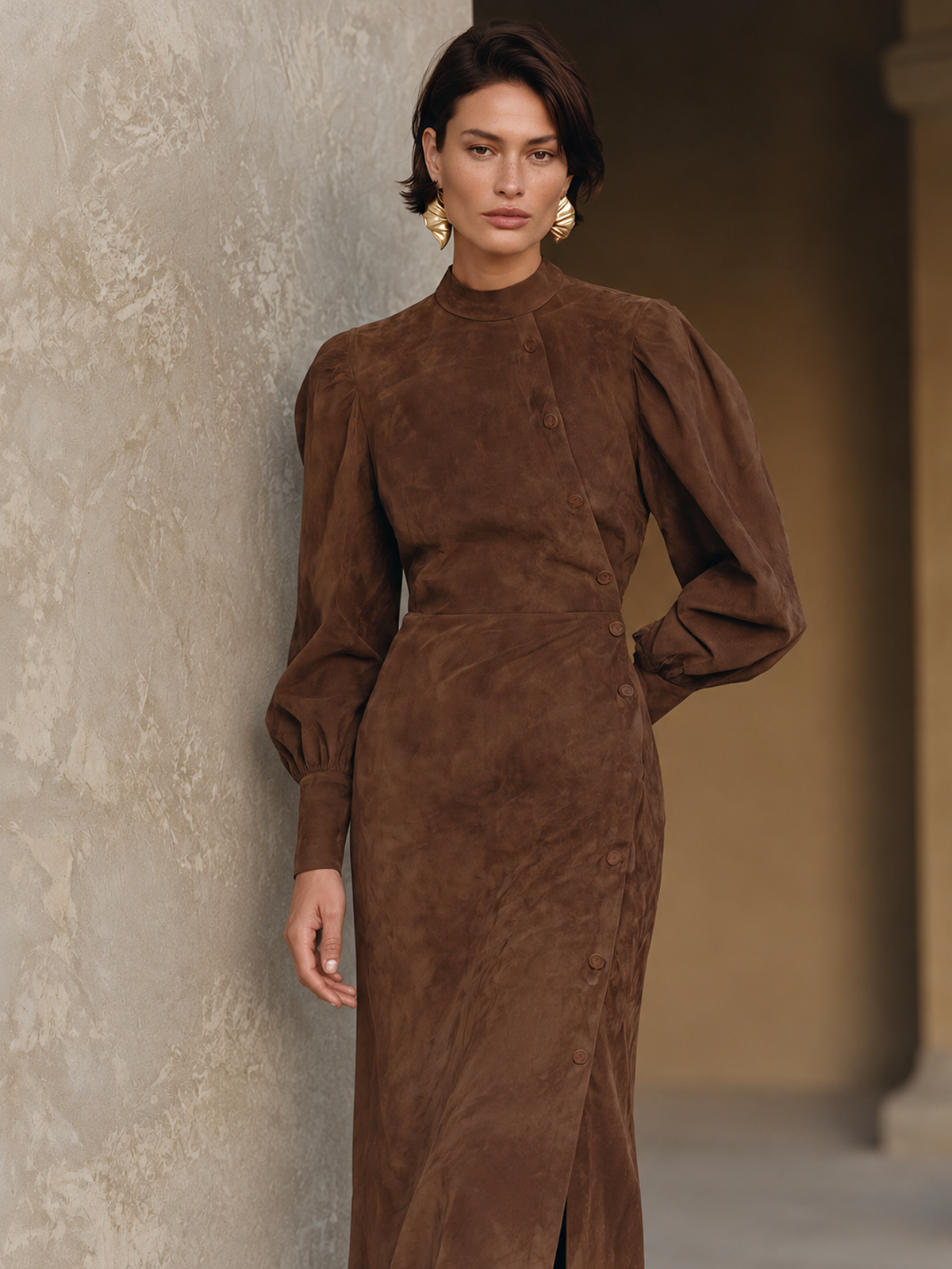Vestido Midi de Antelina con Botones