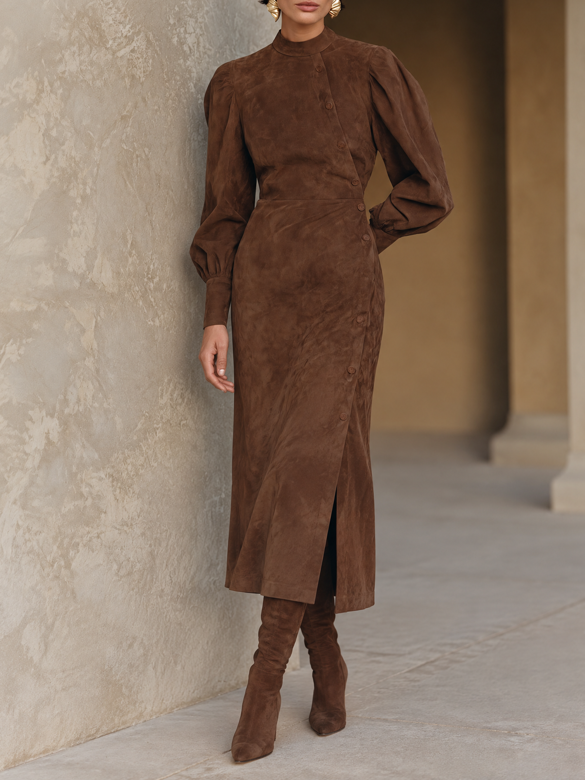 Vestido Midi de Antelina con Botones