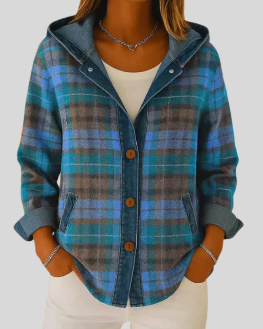 Sobrecamisa de Cuadros con Capucha y Ribetes Denim