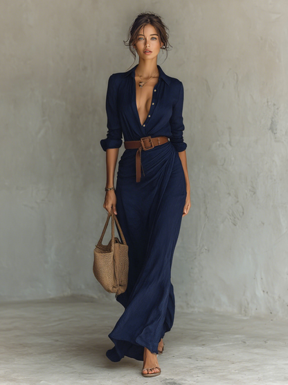 Vestido Largo con Cuello Solapa