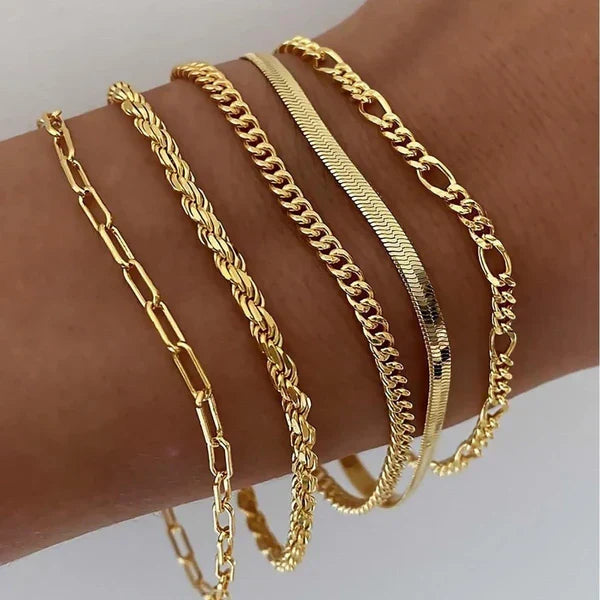 Set de 5 Pulseras Doradas