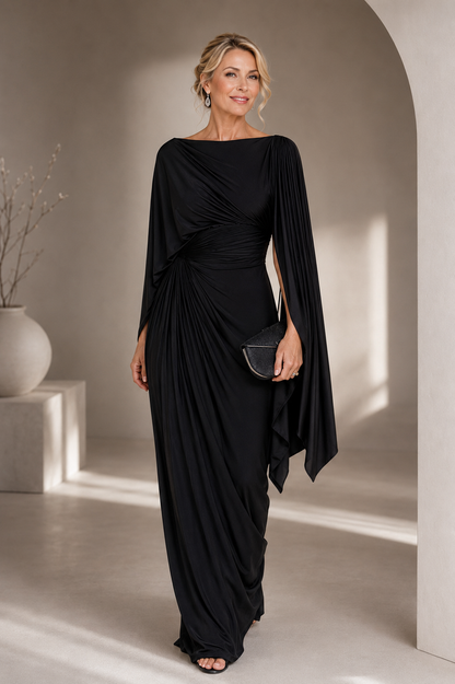 Meryl | Vestido Largo Plisado con Escote Barco