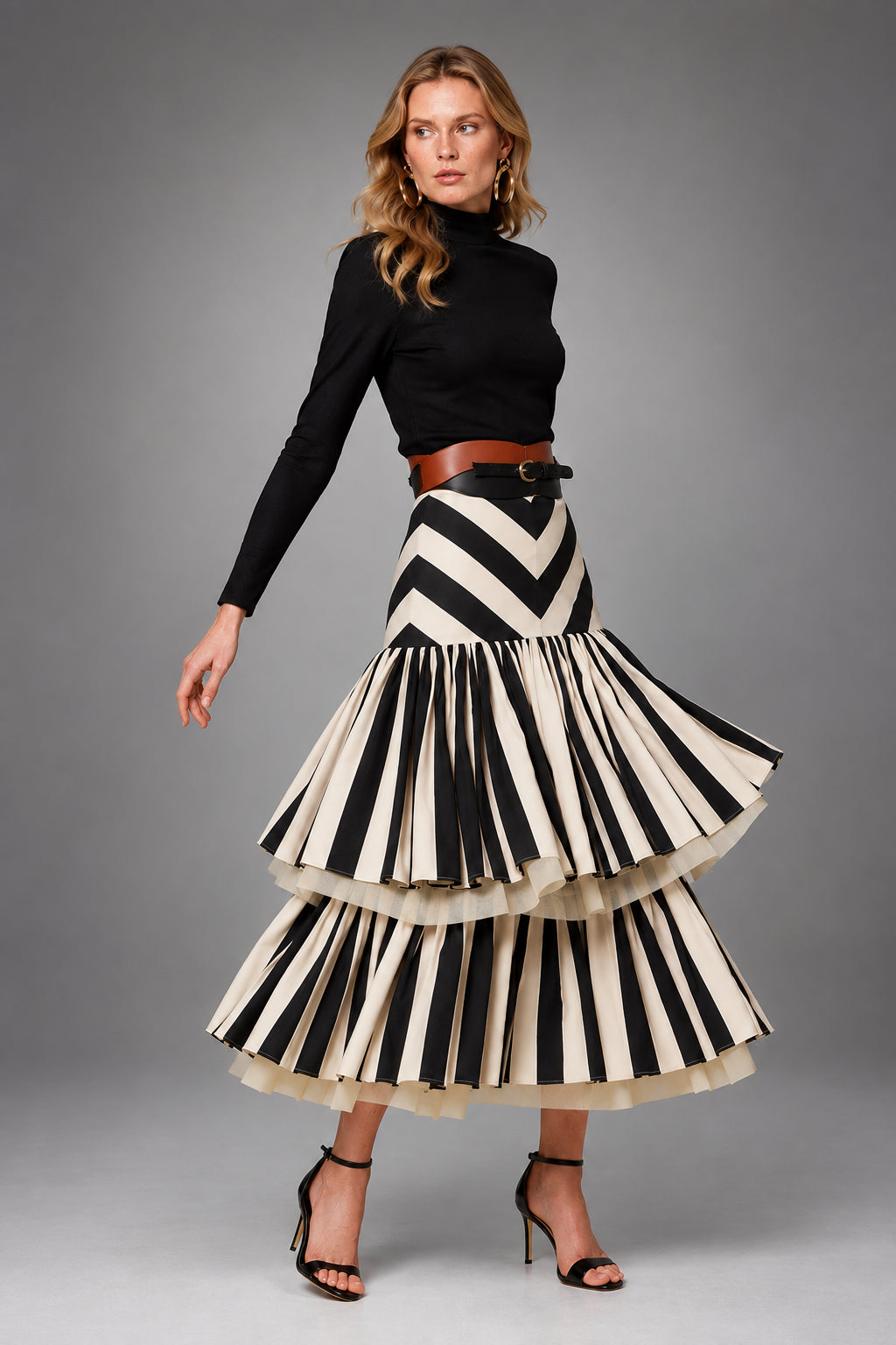 Lirio | Falda Midi de Rayas en Contraste