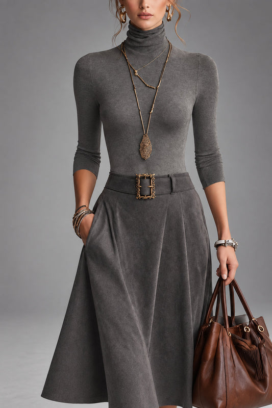Iris | Conjunto de Top de Cuello Alto y Falda Asimétrica de Antelina