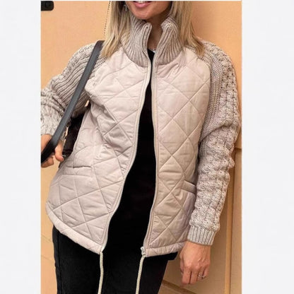 Chaqueta Acolchada de Cuello Alto con Mangas de Punto Trenzado