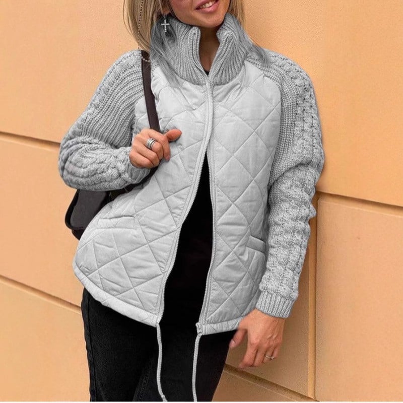 Chaqueta Acolchada de Cuello Alto con Mangas de Punto Trenzado