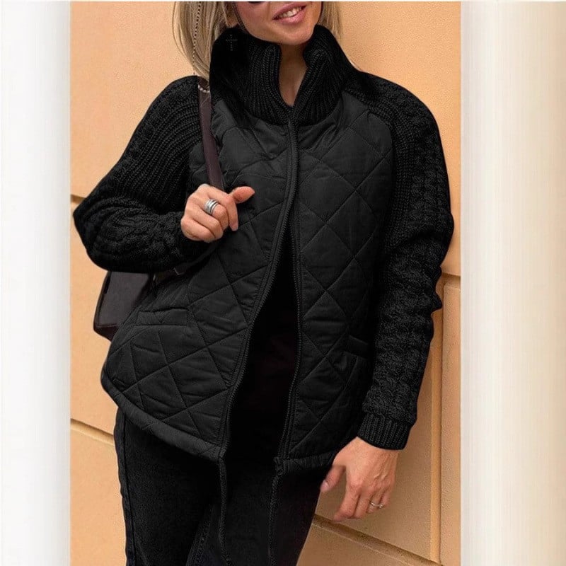 Chaqueta Acolchada de Cuello Alto con Mangas de Punto Trenzado