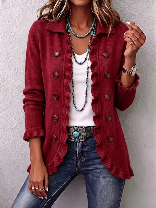 Mireia Chaqueta de Canalé Rojo Rubí con Volantes