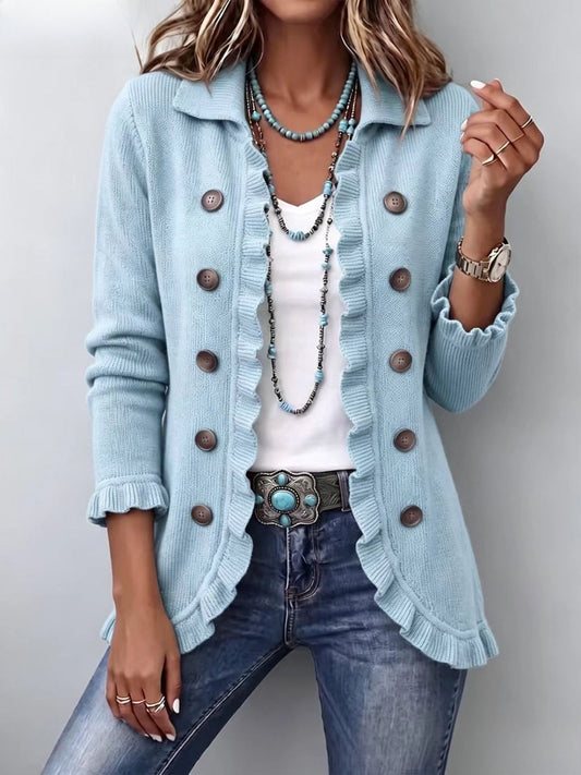 Maite Chaqueta de Canalé Azul Empolvado con Volantes