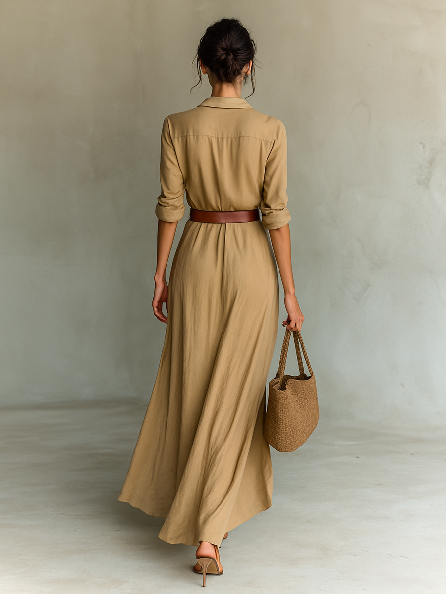 Vestido Largo con Cuello Solapa