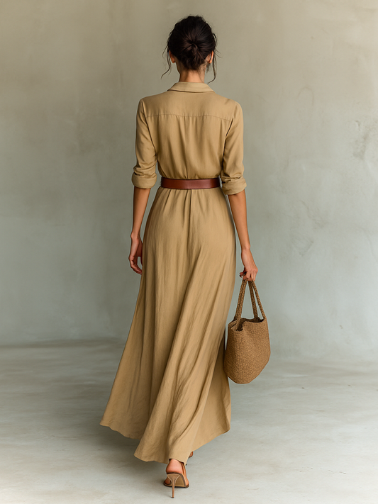 Vestido Largo con Cuello Solapa