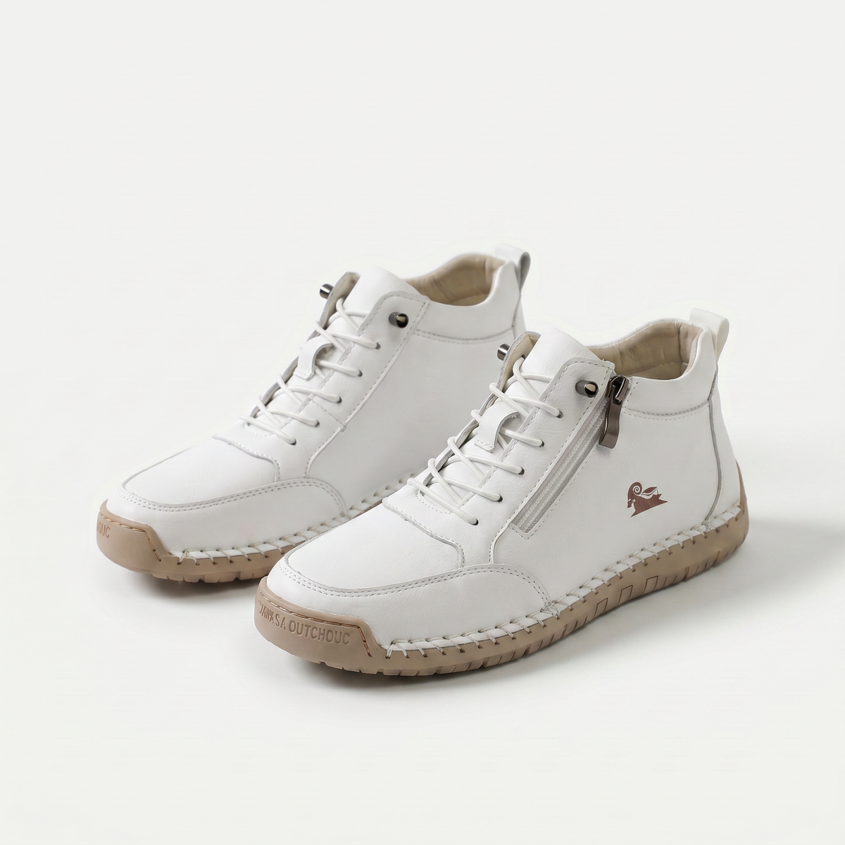 Elsa zapatillas cómodas con cremallera blancas