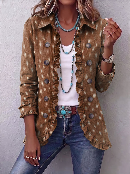 Natalia Chaqueta Bohemia de Estampado Animal Marrón con Volantes