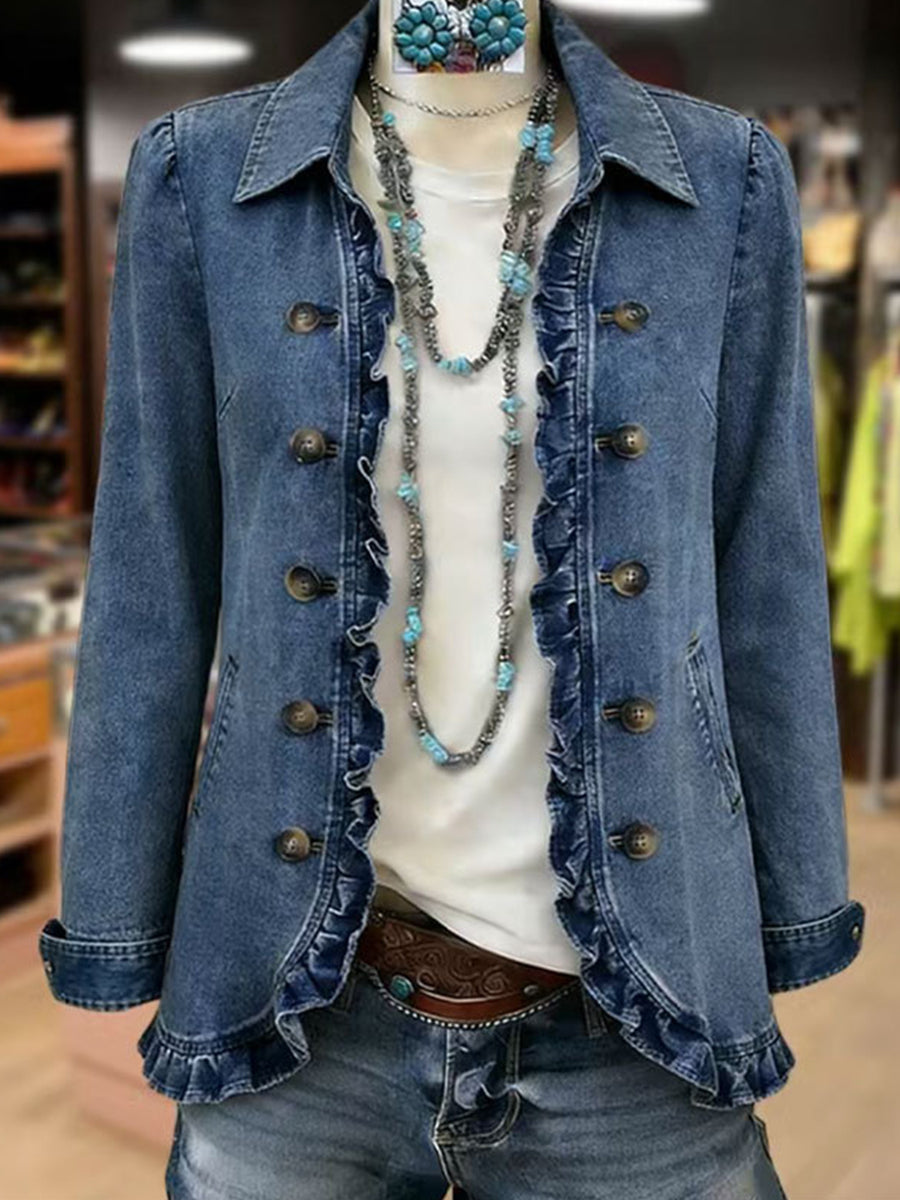 Elena Chaqueta Azul Vaquero con Volantes