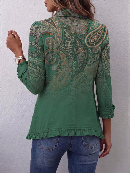 Sara Chaqueta Bohemia Paisley Verde con Volantes
