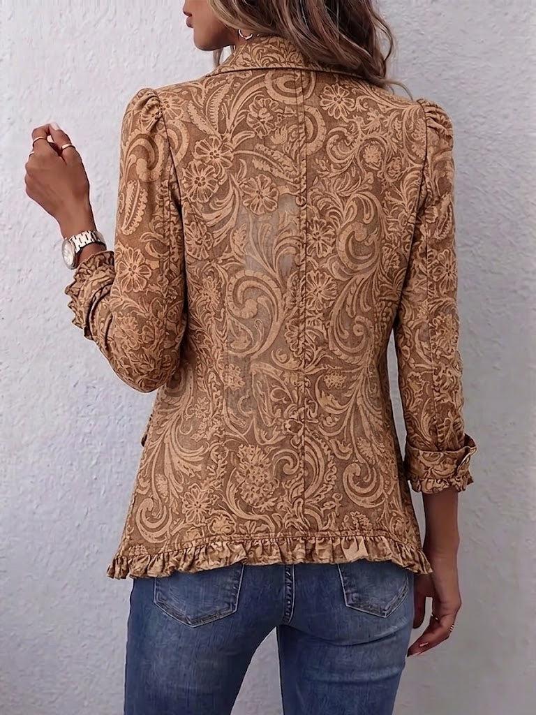 Raquel Chaqueta Bohemia de Flores Marrón con Volantes