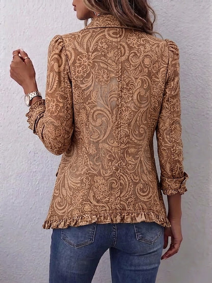 Raquel Chaqueta Bohemia de Flores Marrón con Volantes