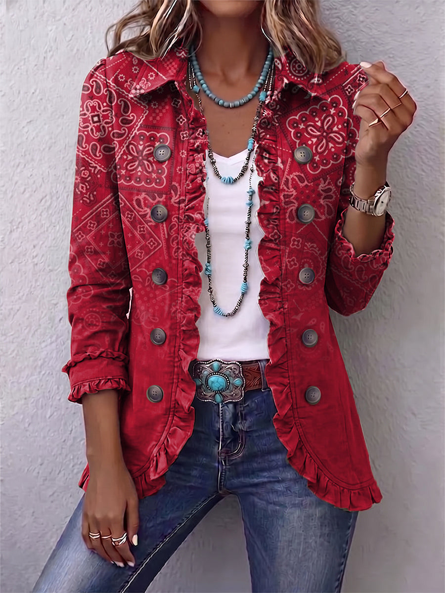 Diana Chaqueta Paisley Degradada Roja con Volantes