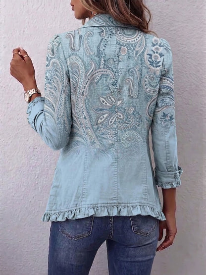 Julia Chaqueta Paisley Vintage Azul Cielo con Volantes
