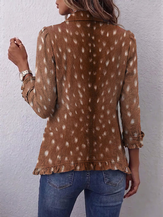 Natalia Chaqueta Bohemia de Estampado Animal Marrón con Volantes