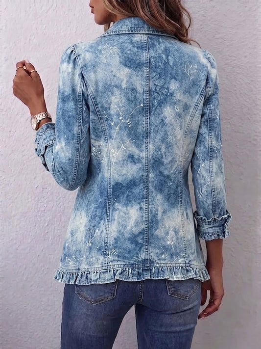 Olga Chaqueta Bohemia Botánica Azul con Volantes