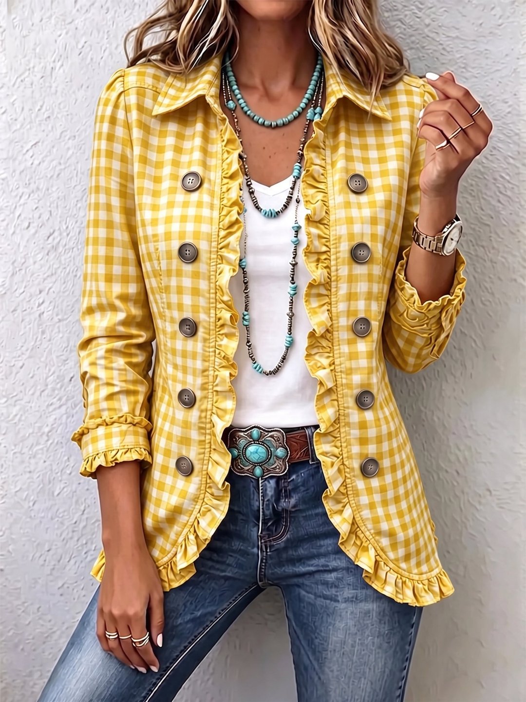 Inés | Camisa chaqueta de cuadros vichy con volantes