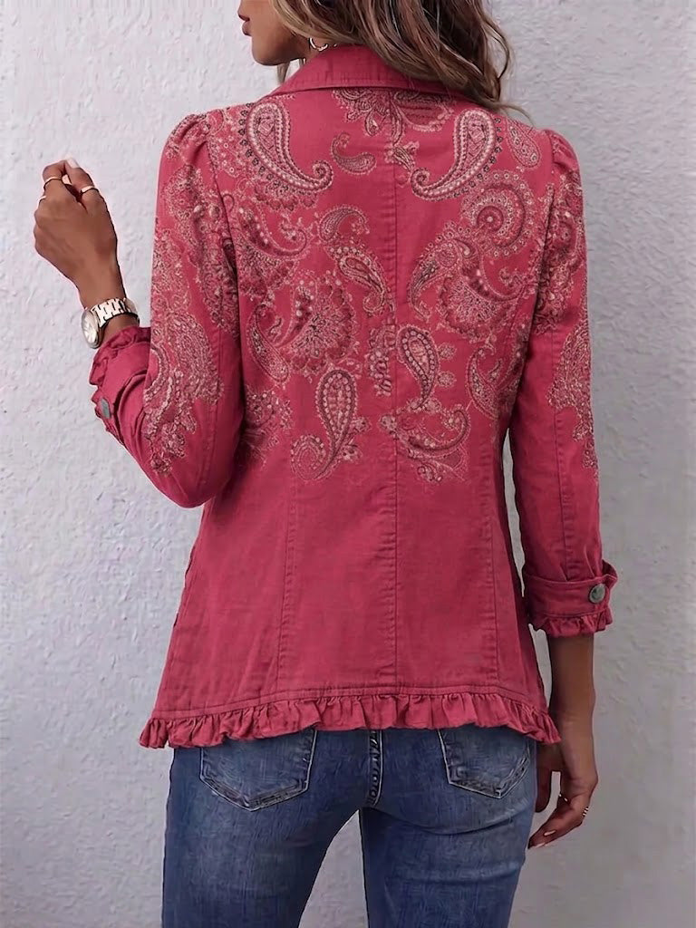 Ana Chaqueta Paisley Vintage Rosa Palo con Volantes