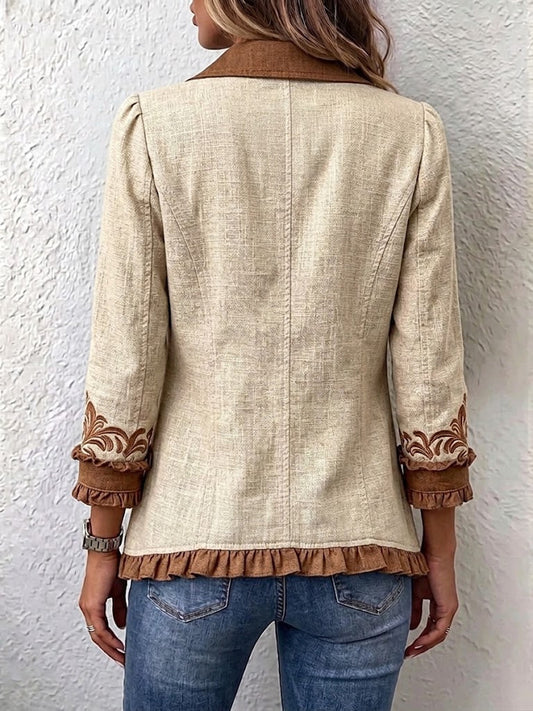 Sonia Chaqueta Bohemia de Flores Camel y Marrón con Volantes