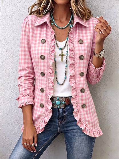Inés | Camisa chaqueta de cuadros vichy con volantes