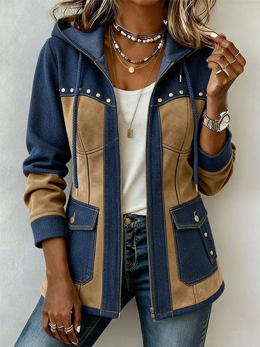 Ariadna chaqueta con capucha marino y camel