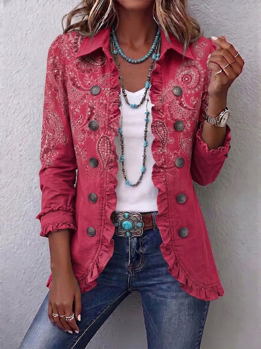 Ana Chaqueta Paisley Vintage Rosa Palo con Volantes