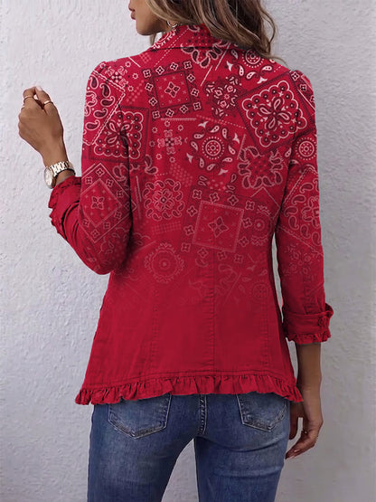 Diana Chaqueta Paisley Degradada Roja con Volantes