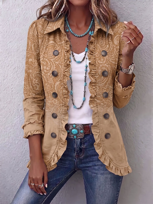 Noelia Chaqueta Western Estampada Caqui con Volantes
