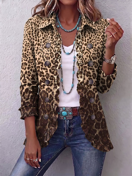 Vanesa Chaqueta de Leopardo Multicolor con Volantes