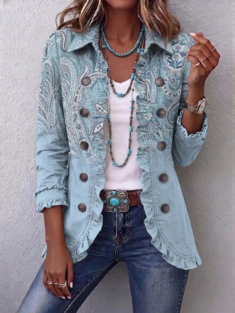 Julia Chaqueta Paisley Vintage Azul Cielo con Volantes