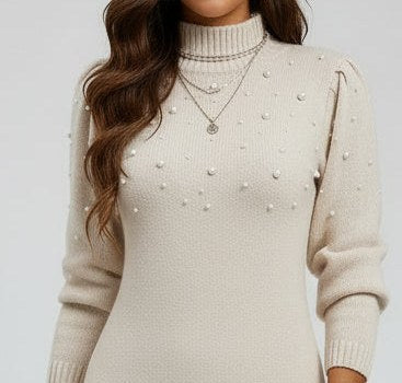 Vestido de Punto con Perlas