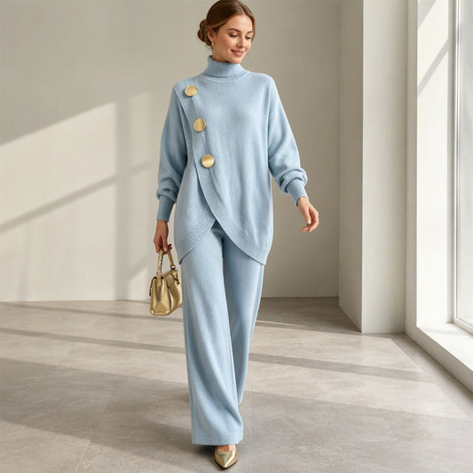 Noa | Conjunto de punto: jersey cuello alto y pantalón ancho